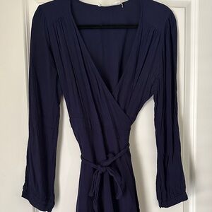 Astr Navy V-Neck Long Sleeve Dress Wrap Dress